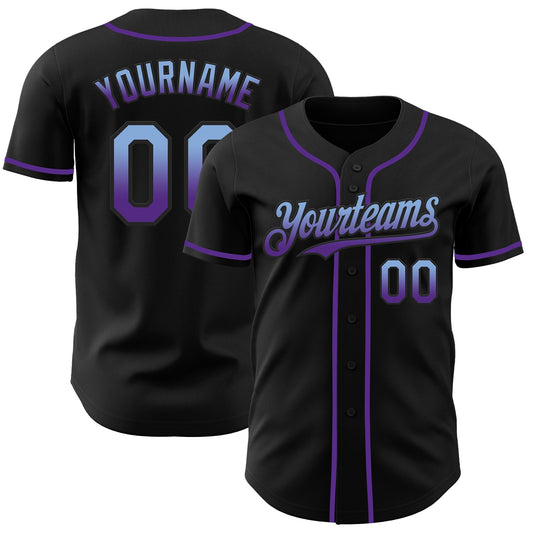 Custom Black Light Blue-Purple Authentic Fade Fashion Baseball Jersey - Main View