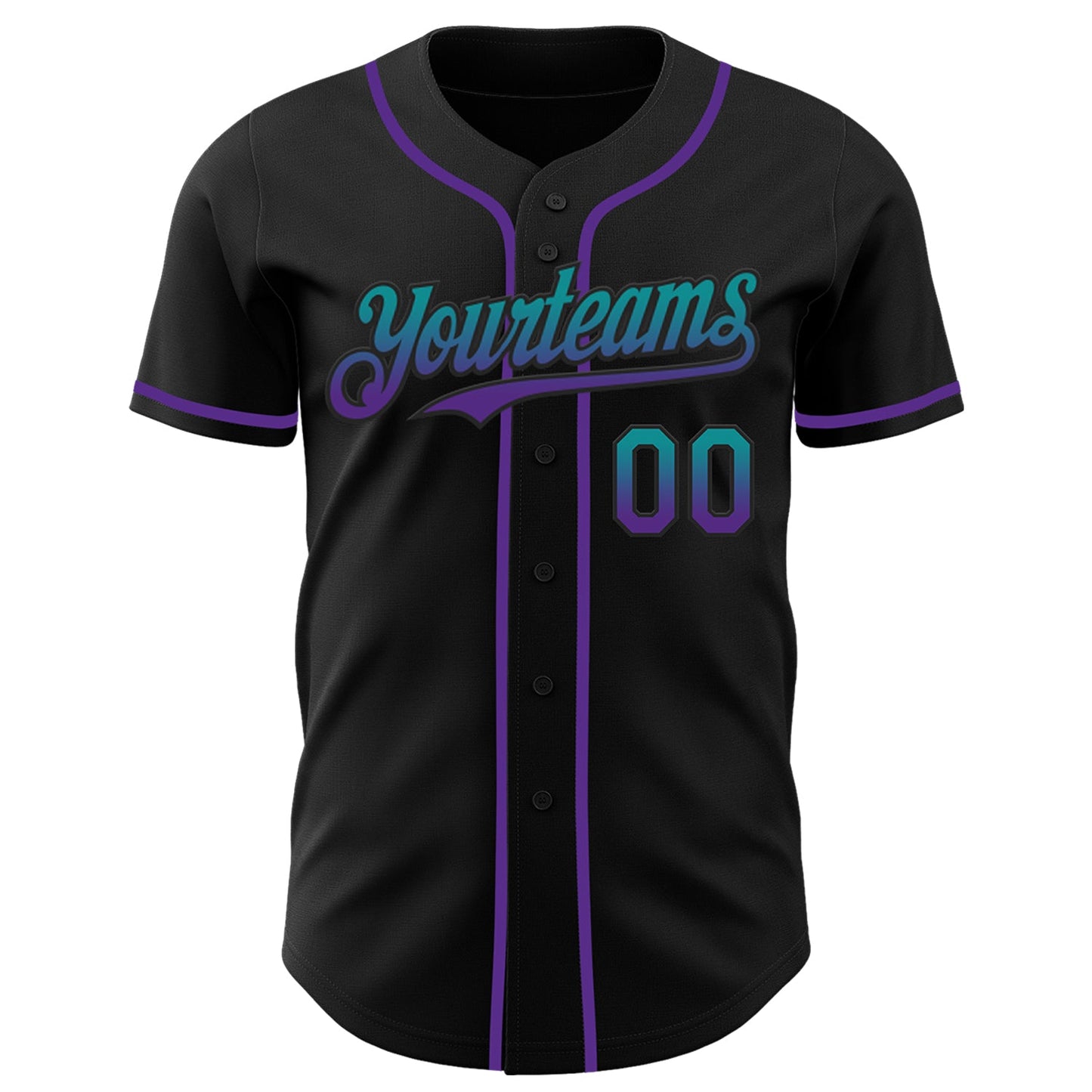 Custom Black Teal-Purple Authentic Fade Fashion Baseball Jersey view 2