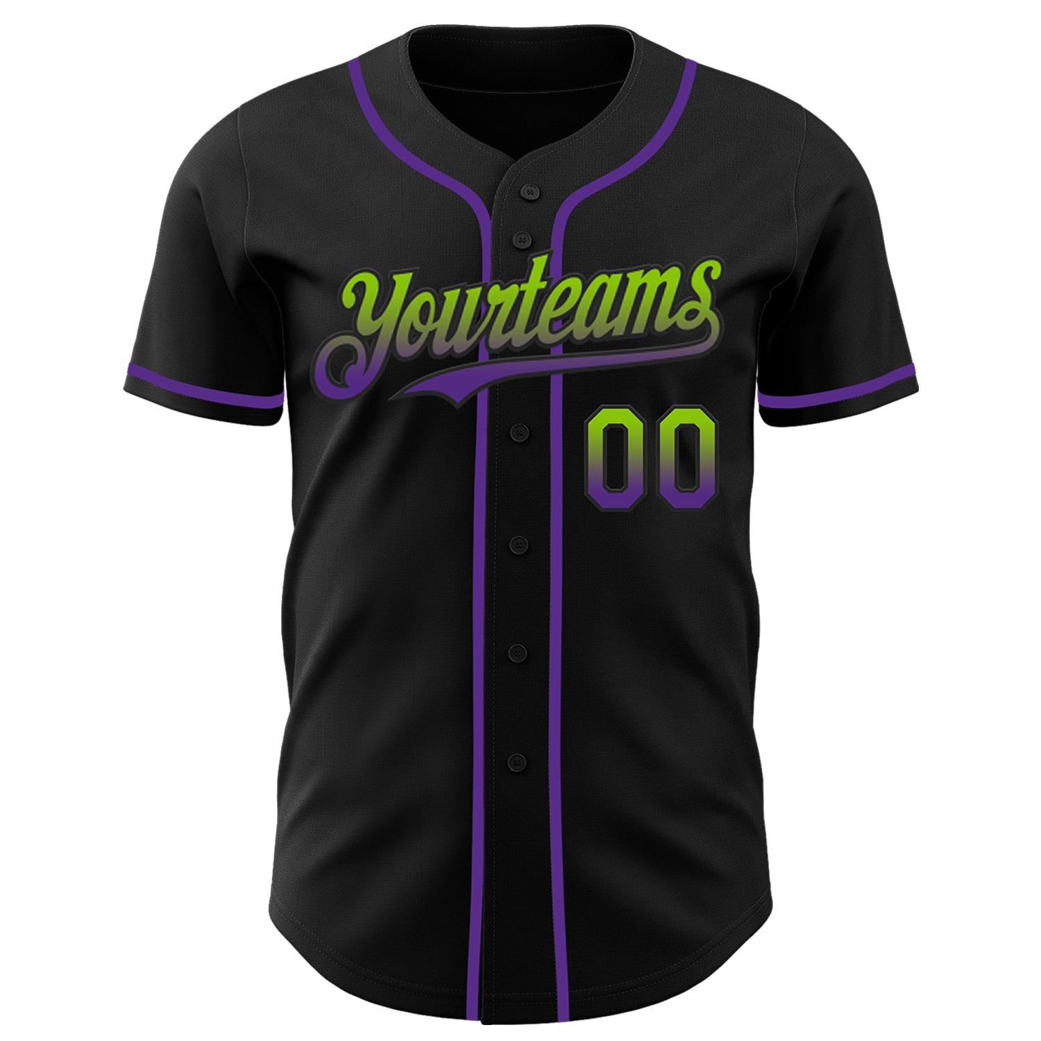 Custom Black Neon Green-Purple Authentic Fade Fashion Baseball Jersey view 2