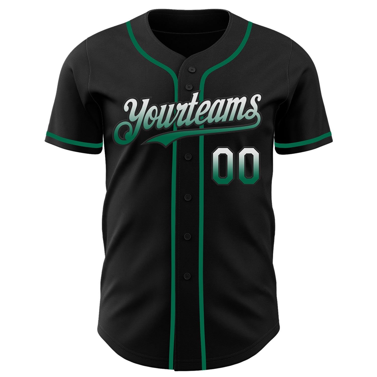 Custom Black White-Kelly Green Authentic Fade Fashion Baseball Jersey view 2
