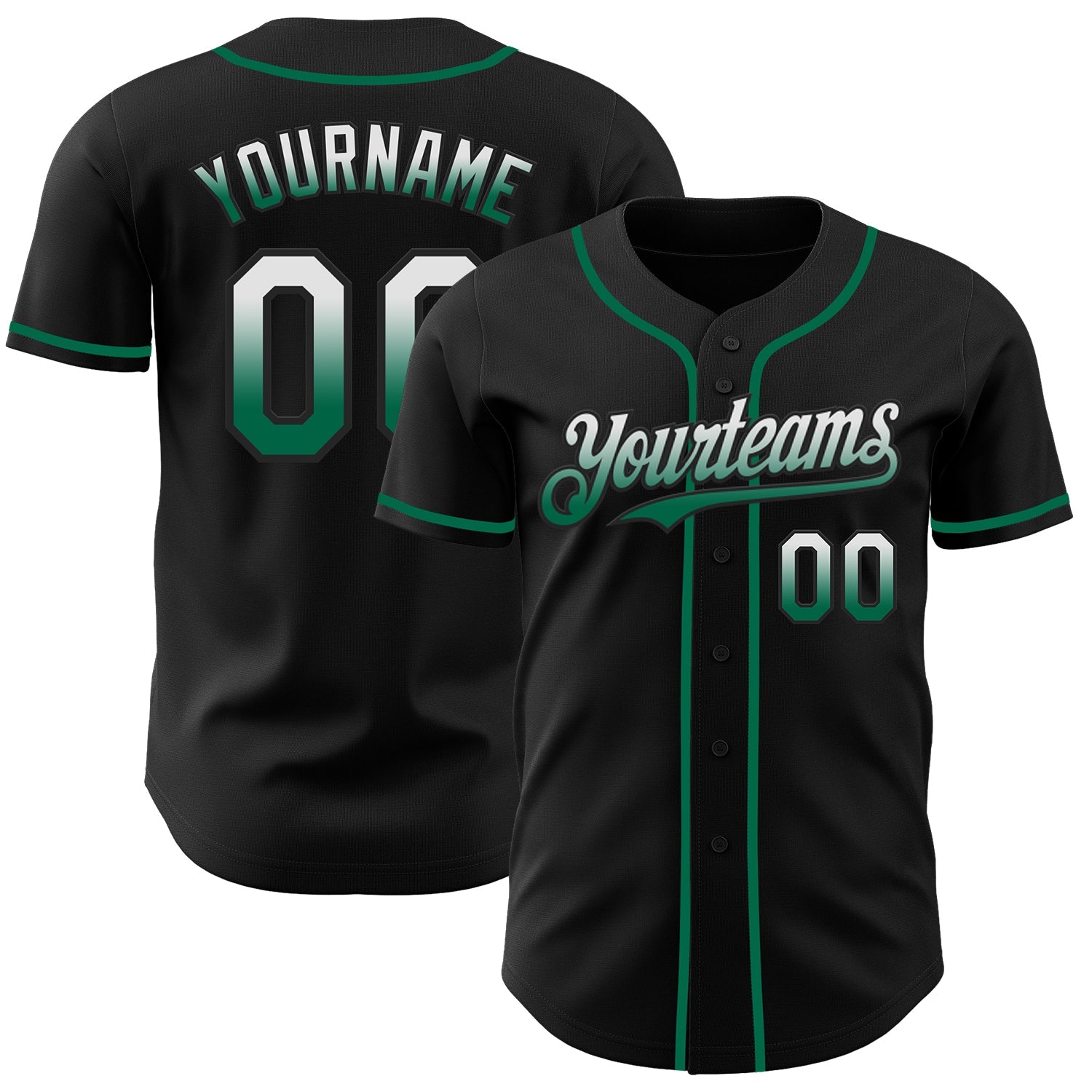 Custom Black White-Kelly Green Authentic Fade Fashion Baseball Jersey - Main View