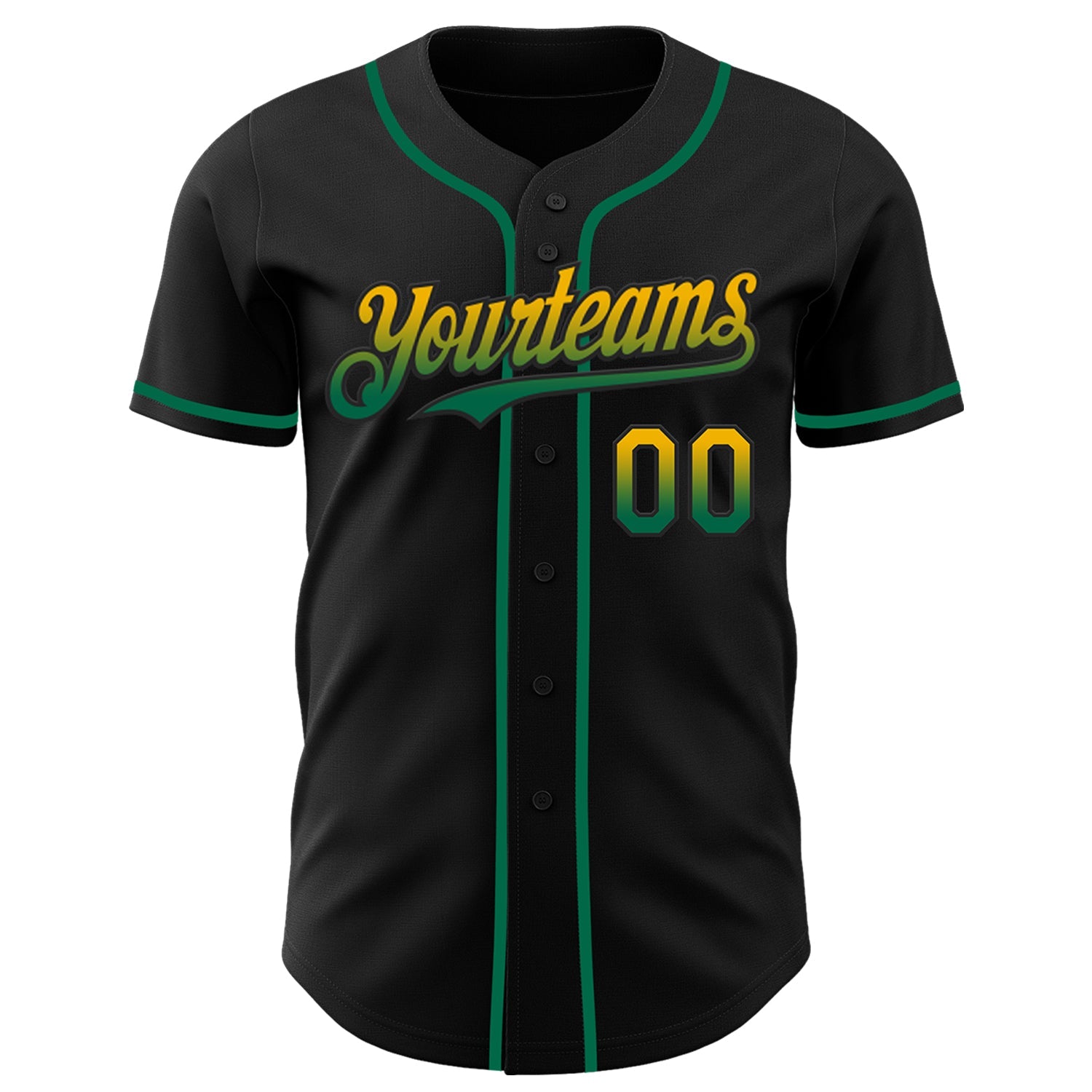 Custom Black Gold-Kelly Green Authentic Fade Fashion Baseball Jersey view 2