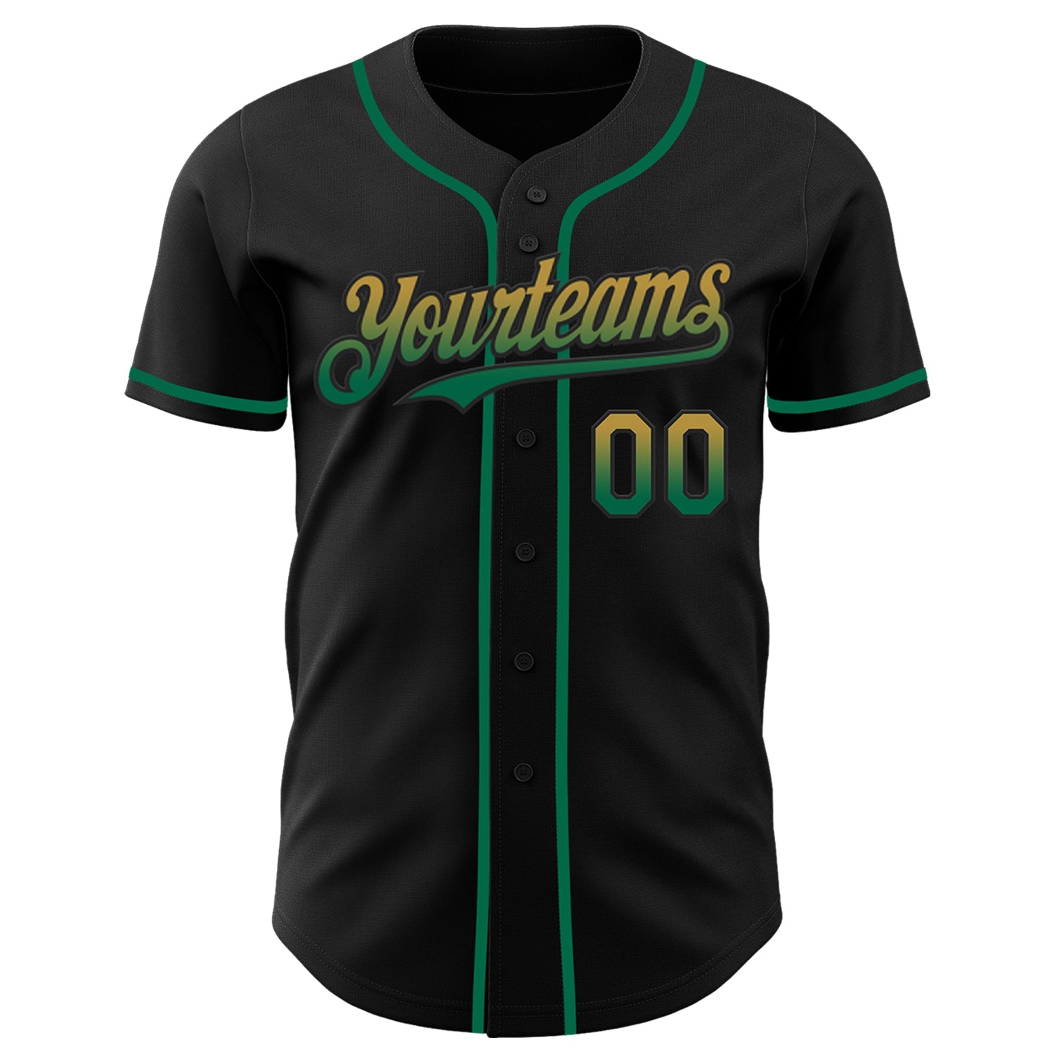 Custom Black Old Gold-Kelly Green Authentic Fade Fashion Baseball Jersey view 2