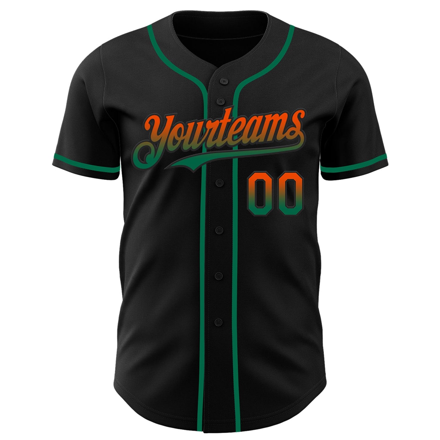 Custom Black Orange-Kelly Green Authentic Fade Fashion Baseball Jersey view 2