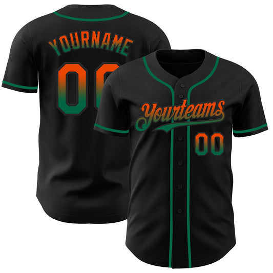 Custom Black Orange-Kelly Green Authentic Fade Fashion Baseball Jersey - Main View
