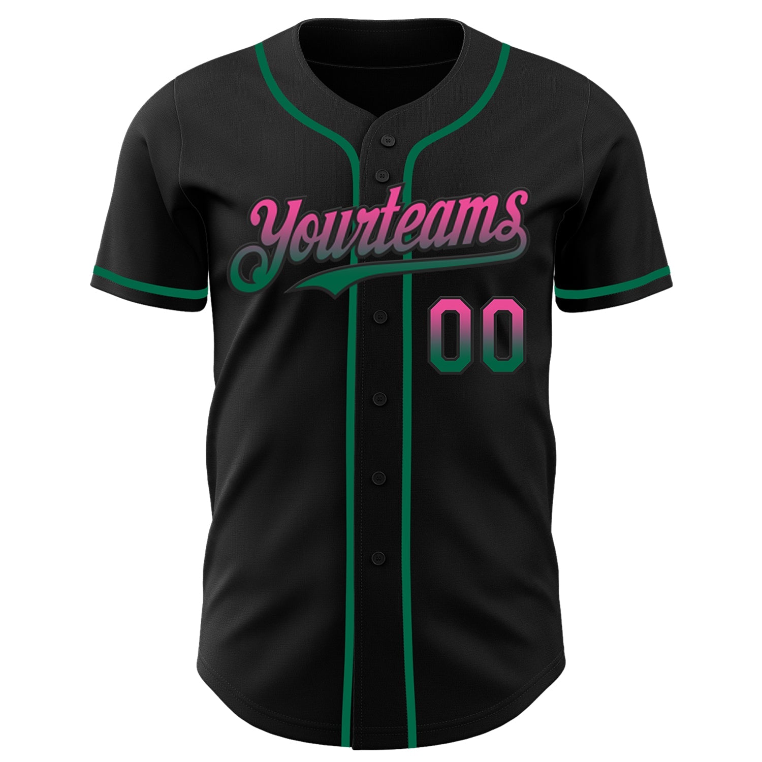 Custom Black Pink-Kelly Green Authentic Fade Fashion Baseball Jersey view 2