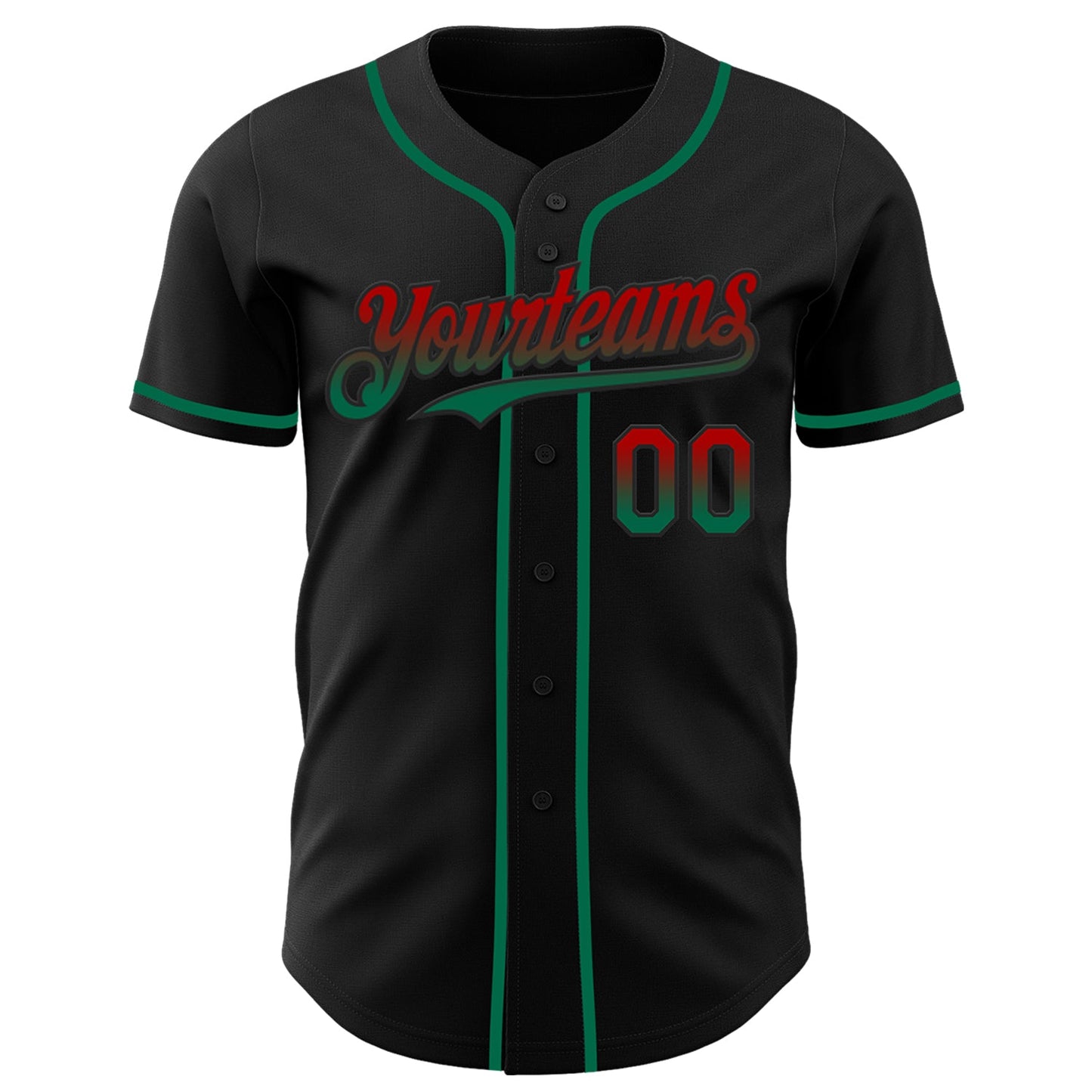 Custom Black Red-Kelly Green Authentic Fade Fashion Baseball Jersey view 2