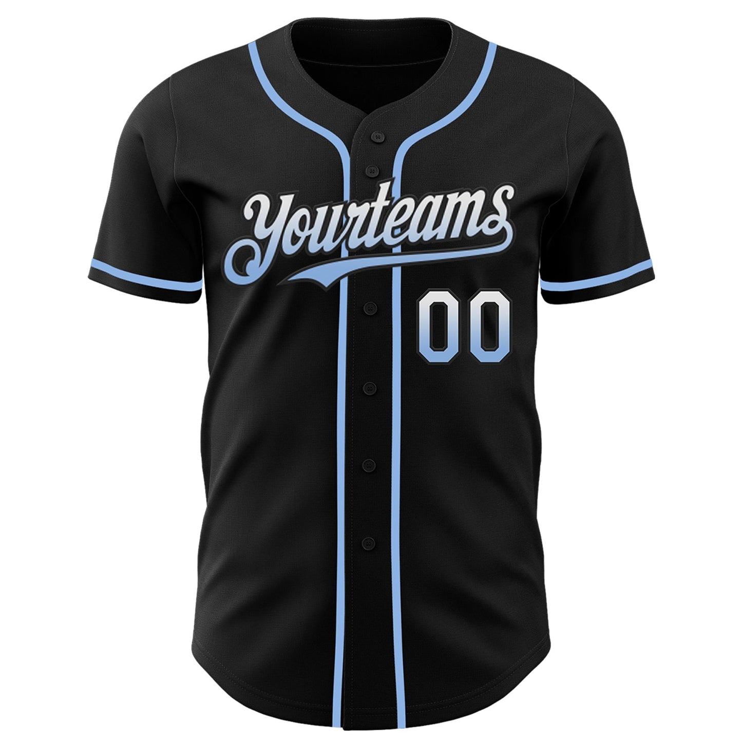 Custom Black White-Light Blue Authentic Fade Fashion Baseball Jersey view 2