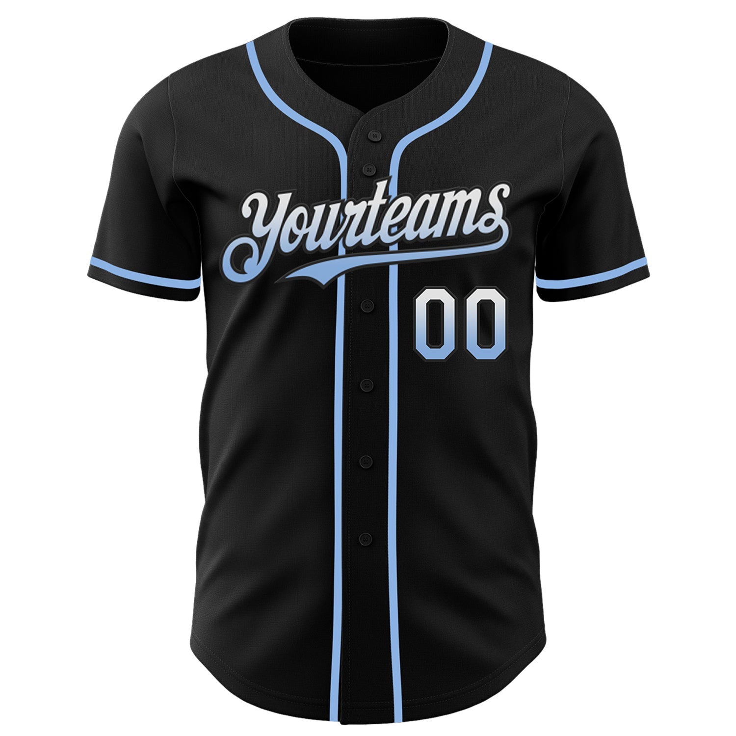 Custom Black White-Light Blue Authentic Fade Fashion Baseball Jersey view 2