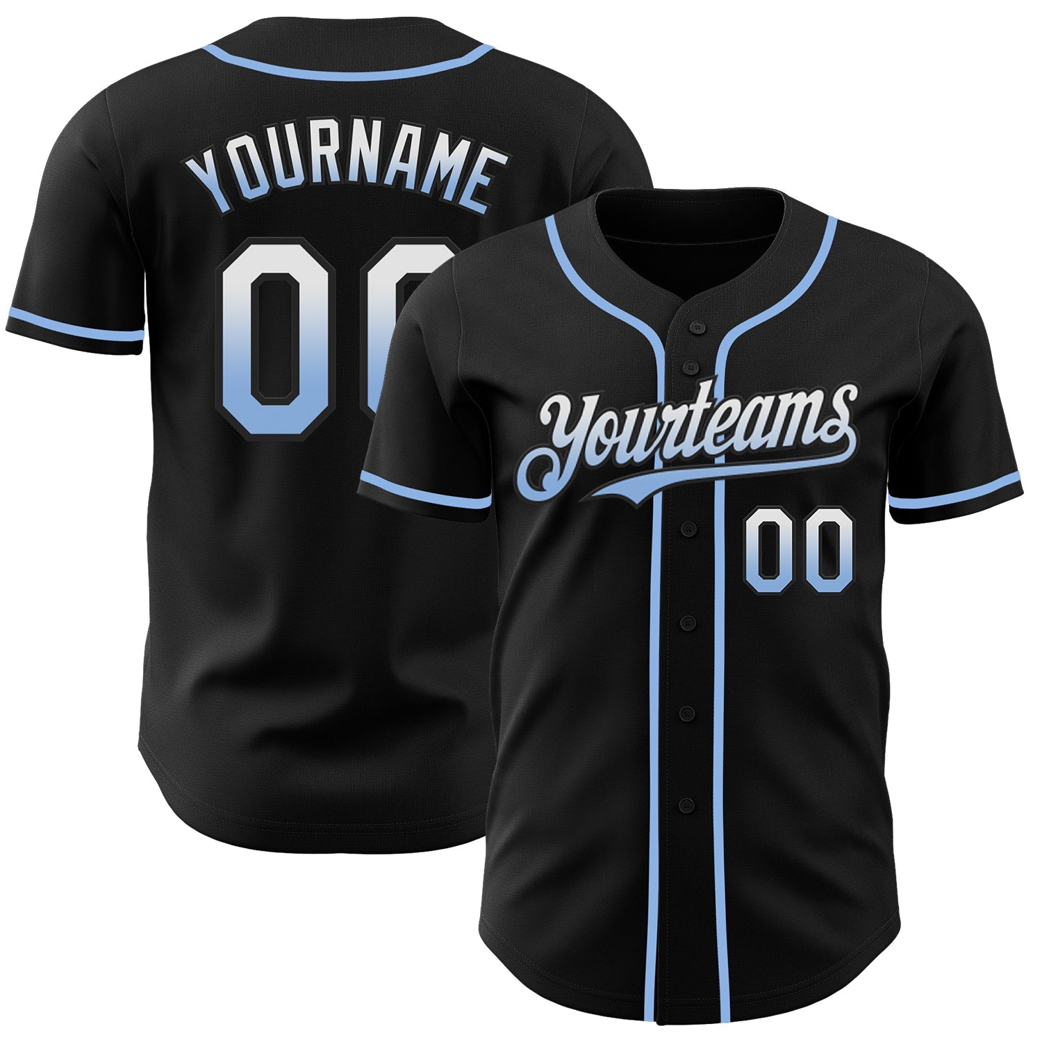 Custom Black White-Light Blue Authentic Fade Fashion Baseball Jersey - Main View