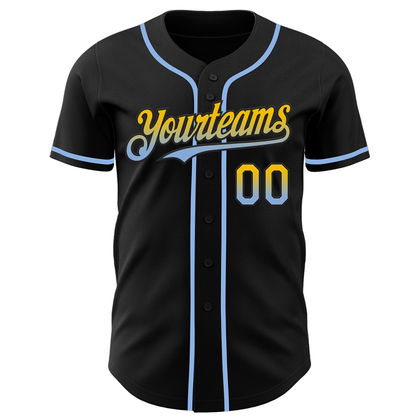 Custom Black Yellow-Light Blue Authentic Fade Fashion Baseball Jersey view 2