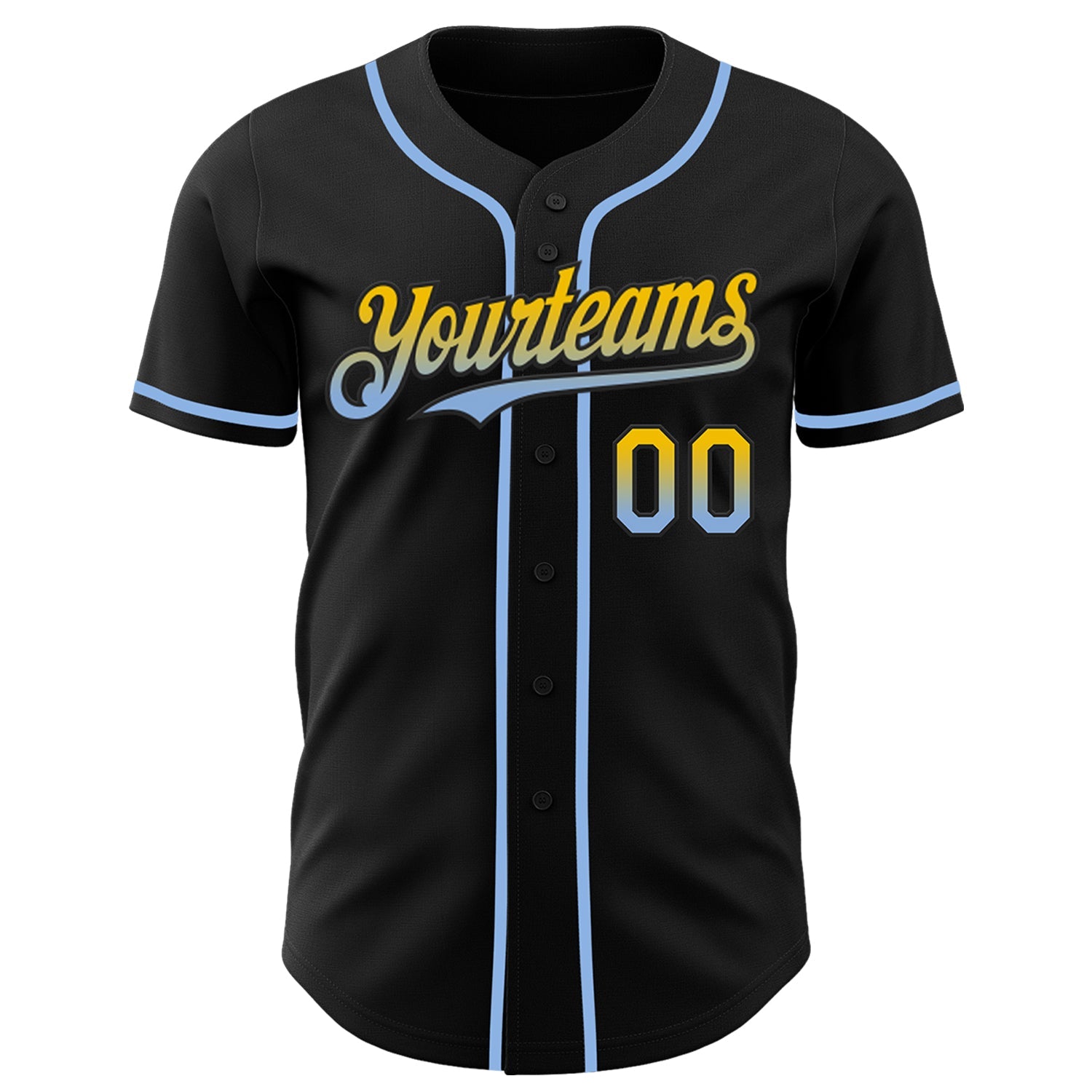 Custom Black Yellow-Light Blue Authentic Fade Fashion Baseball Jersey view 2