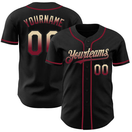 Custom Black Cream-Crimson Authentic Fade Fashion Baseball Jersey - Main View