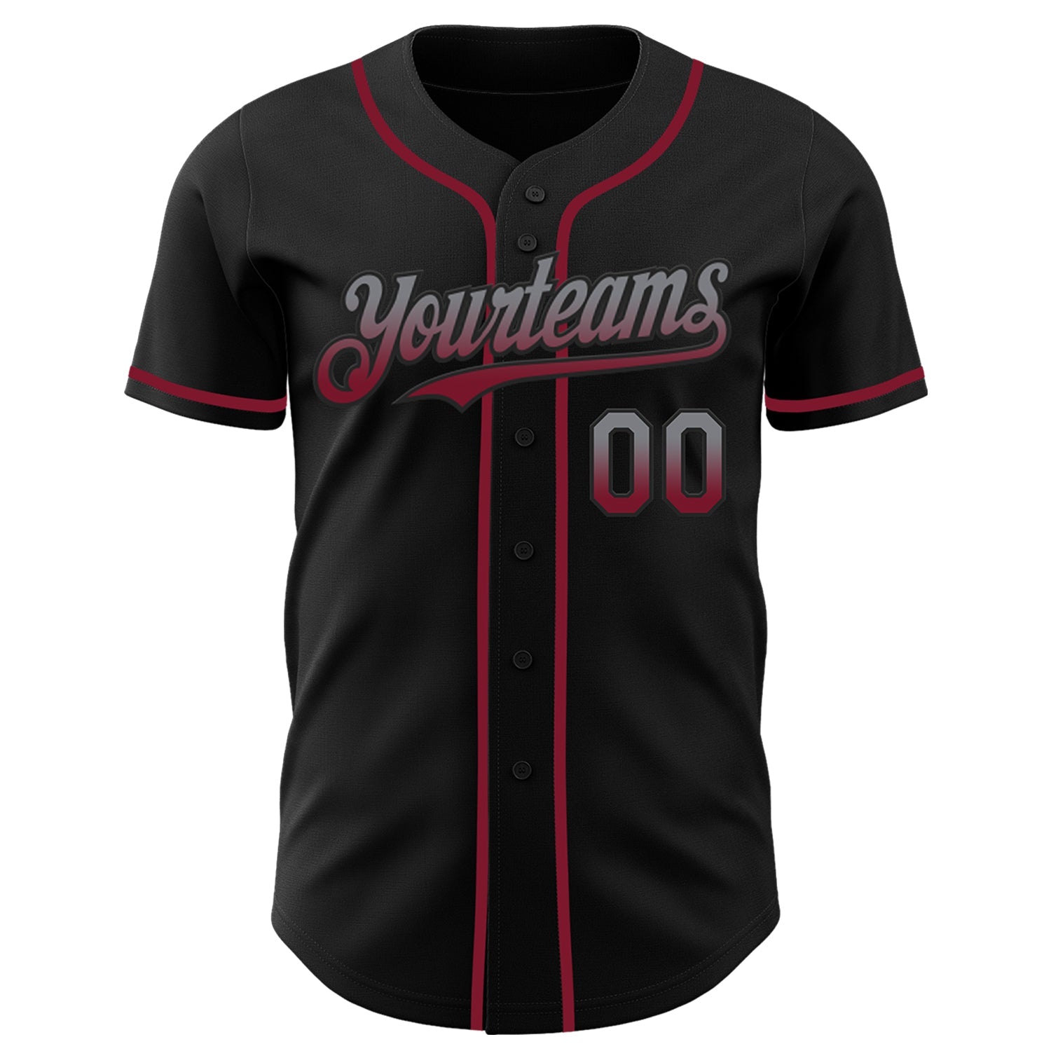 Custom Black Gray-Crimson Authentic Fade Fashion Baseball Jersey view 2