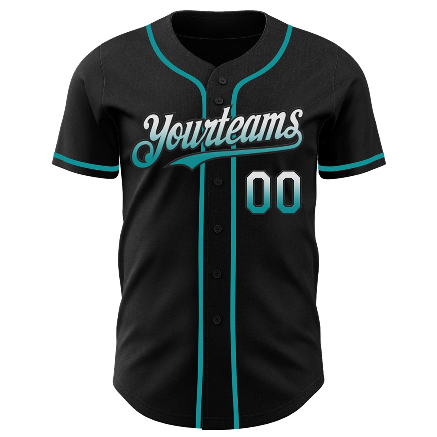 Custom Black White-Teal Authentic Fade Fashion Baseball Jersey view 2