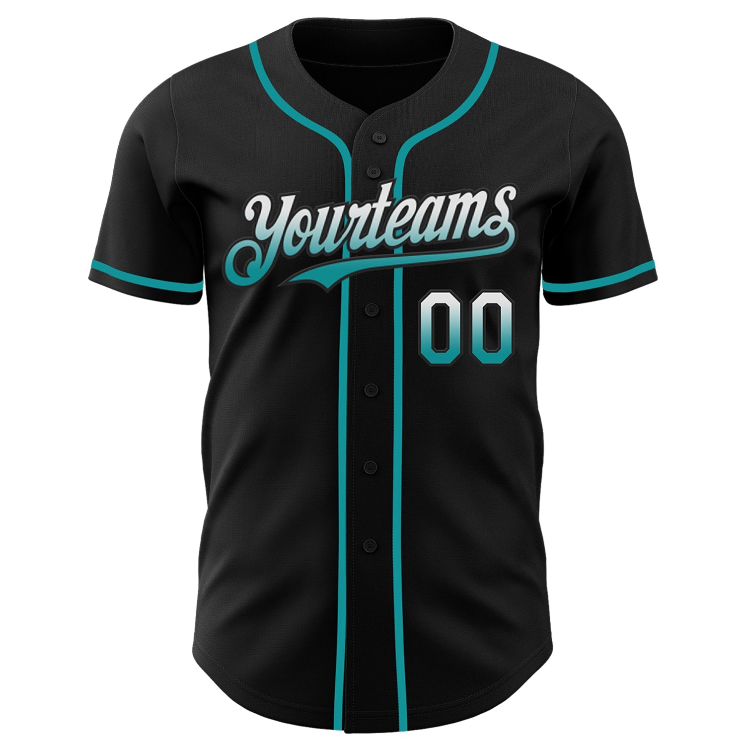 Custom Black White-Teal Authentic Fade Fashion Baseball Jersey view 2