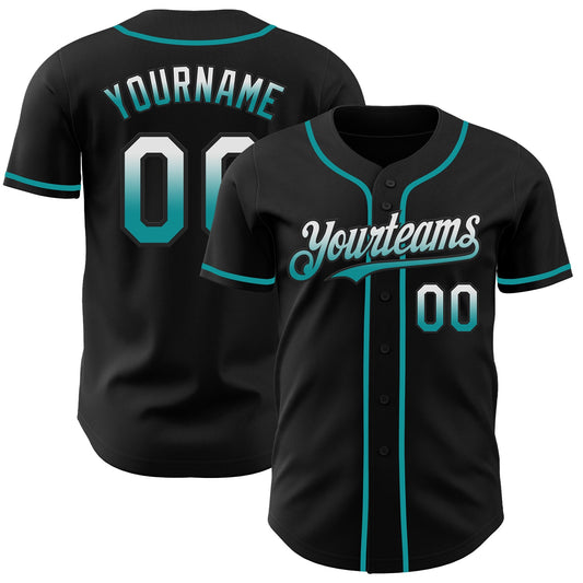 Custom Black White-Teal Authentic Fade Fashion Baseball Jersey - Main View