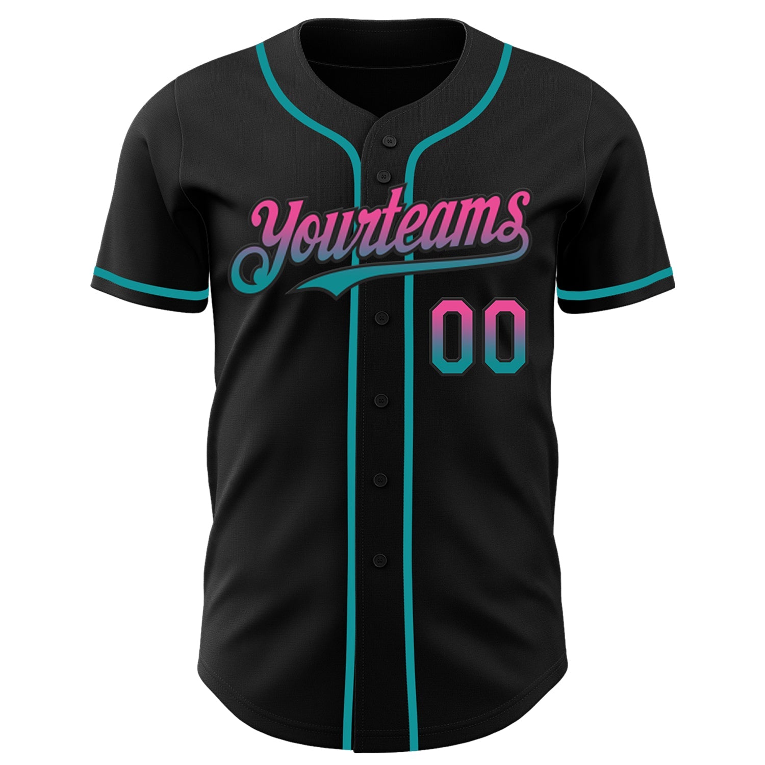 Custom Black Pink-Teal Authentic Fade Fashion Baseball Jersey view 2