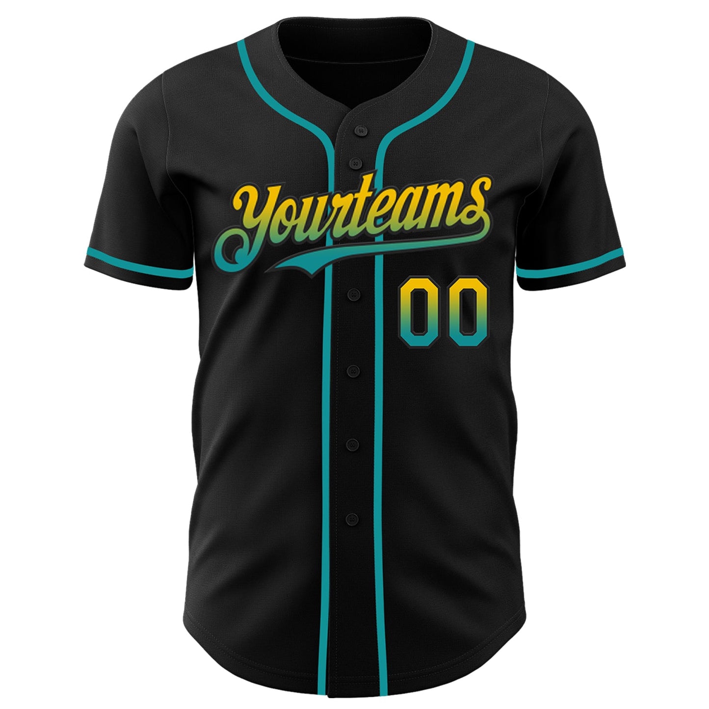 Custom Black Yellow-Teal Authentic Fade Fashion Baseball Jersey view 2