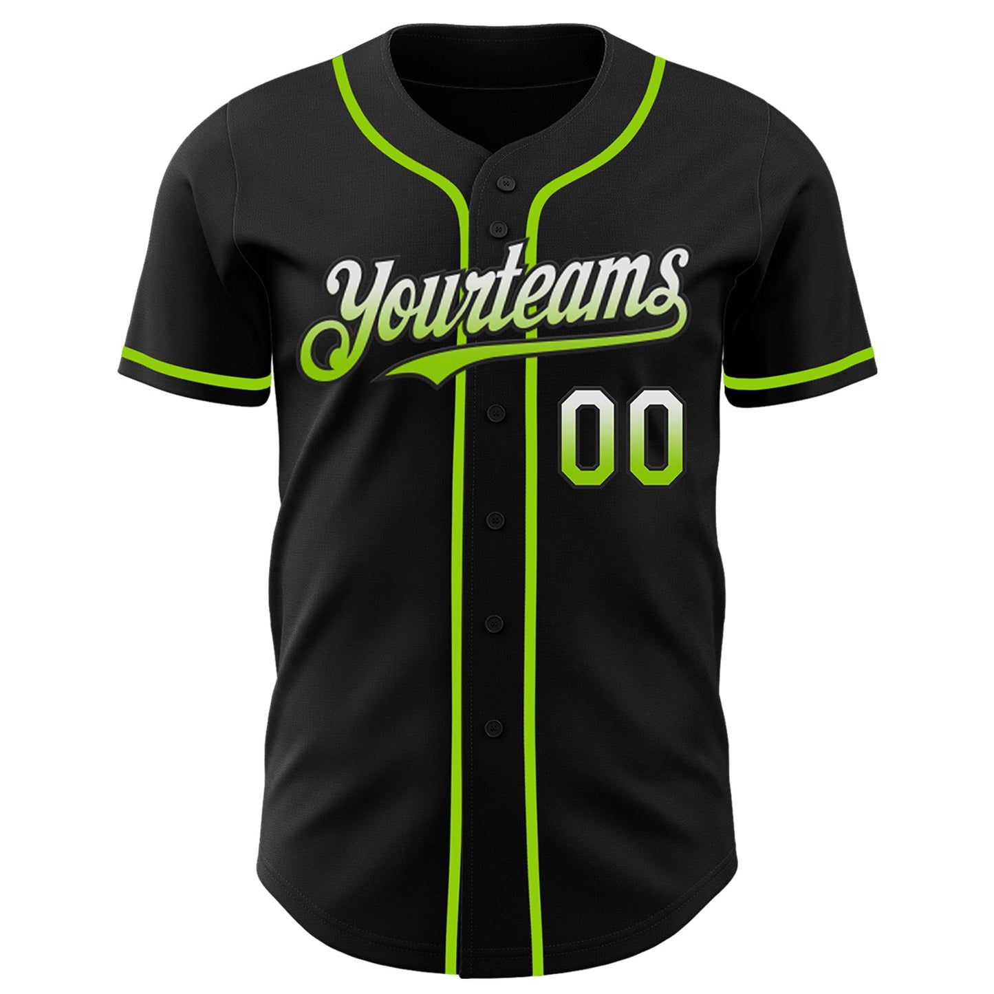 Custom Black White-Neon Green Authentic Fade Fashion Baseball Jersey view 2