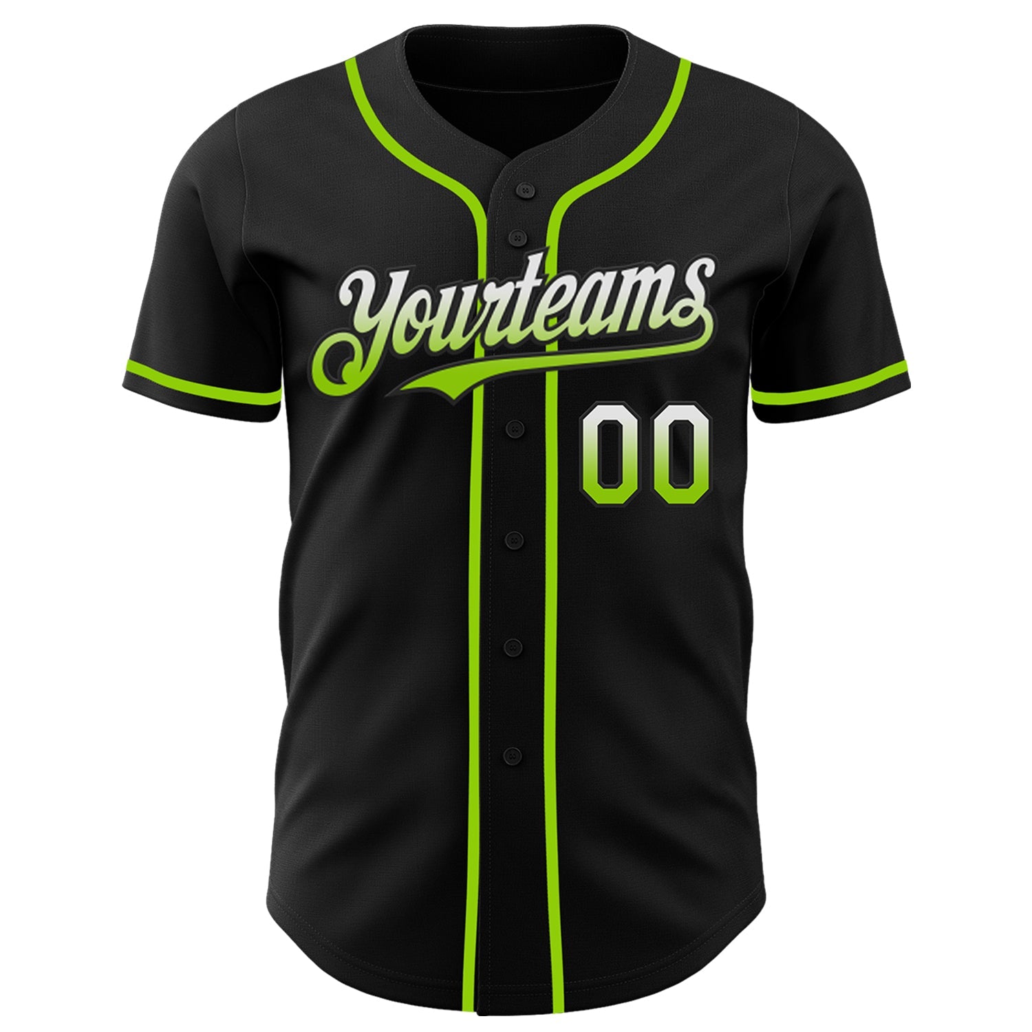 Custom Black White-Neon Green Authentic Fade Fashion Baseball Jersey view 2