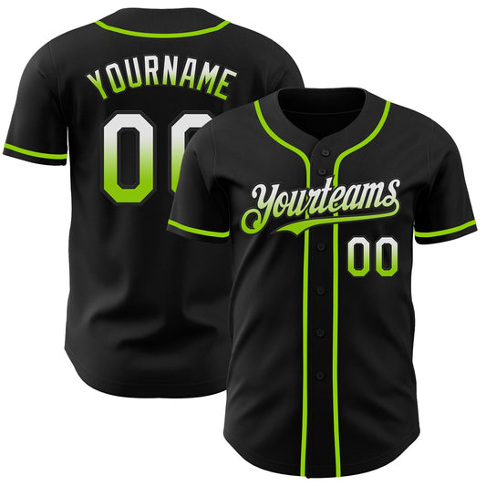 Custom Black White-Neon Green Authentic Fade Fashion Baseball Jersey - Main View