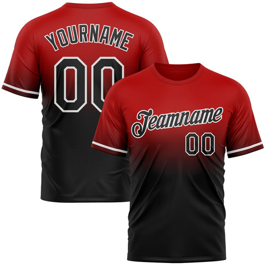 Custom Red Black-White Fade Fashion Performance T-Shirt - Main View