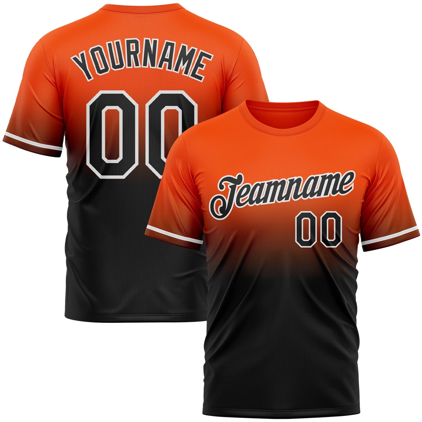 Custom Orange Black-White Fade Fashion Performance T-Shirt - Main View