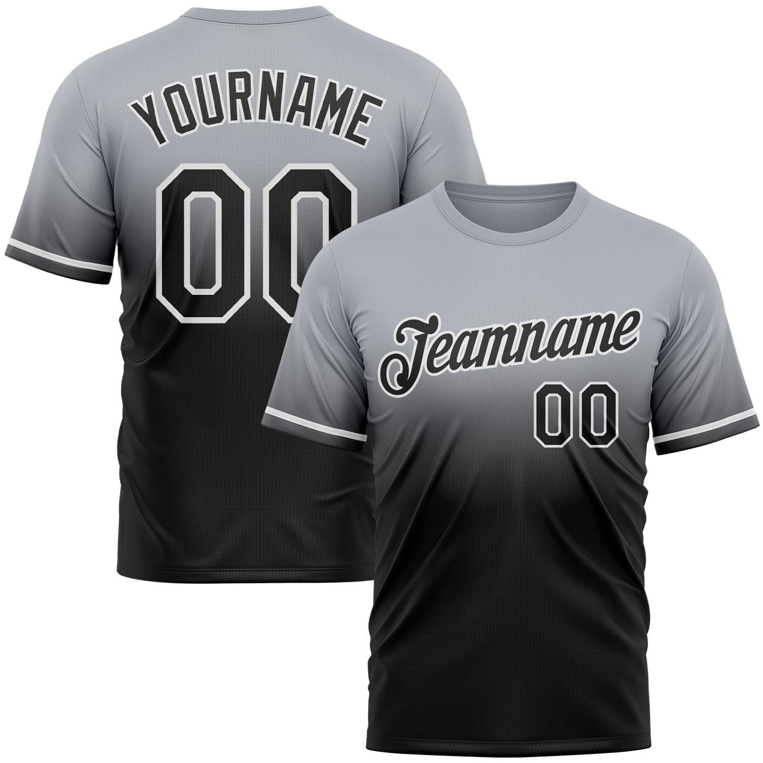 Custom Gray Black-White Fade Fashion Performance T-Shirt - Main View