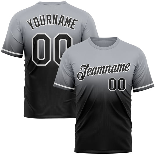 Custom Gray Black-White Fade Fashion Performance T-Shirt - Main View