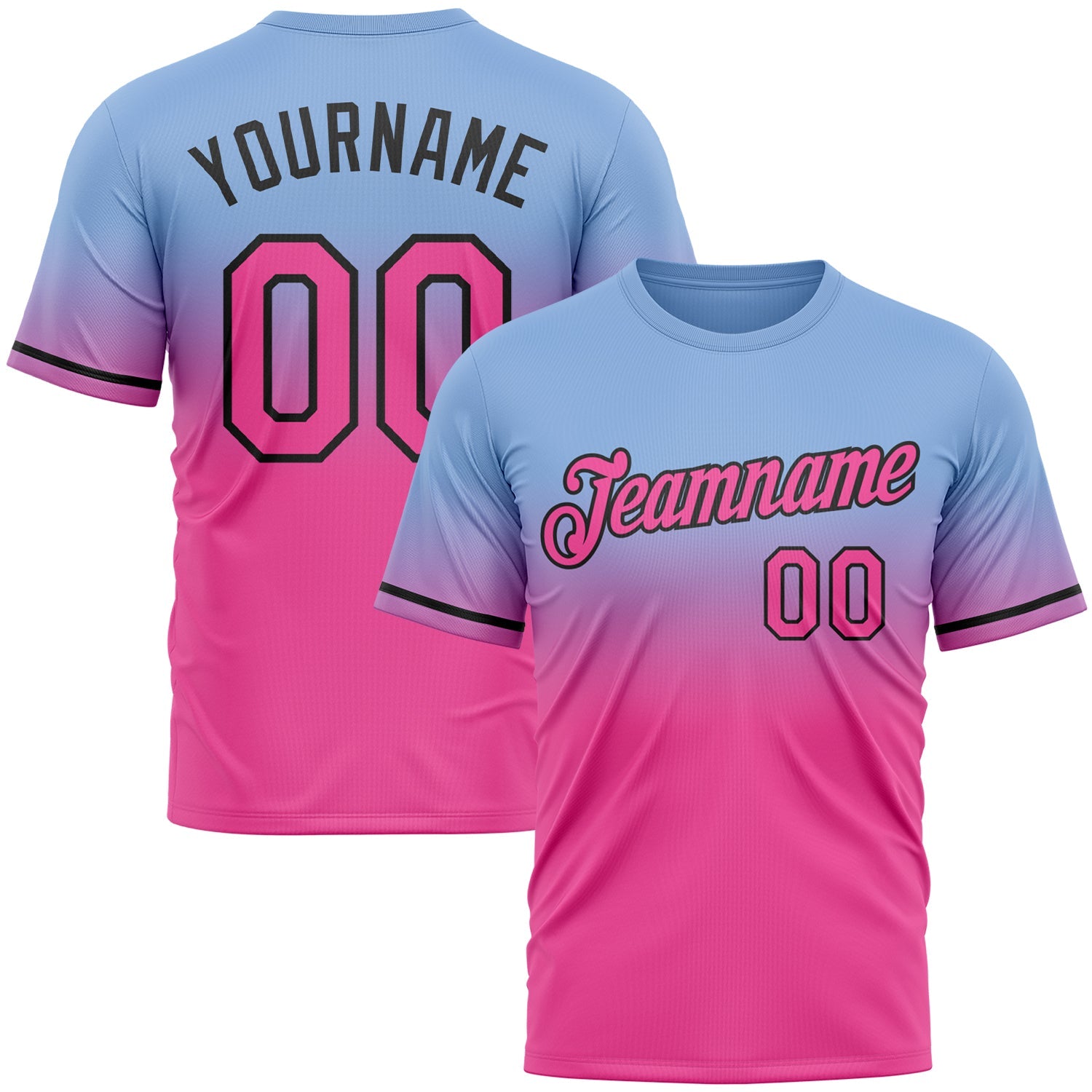 Custom Light Blue Pink-Black Fade Fashion Performance T-Shirt - Main View