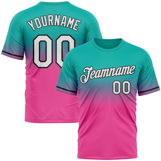 Custom Aqua Pink-Black Fade Fashion Performance T-Shirt - Main View