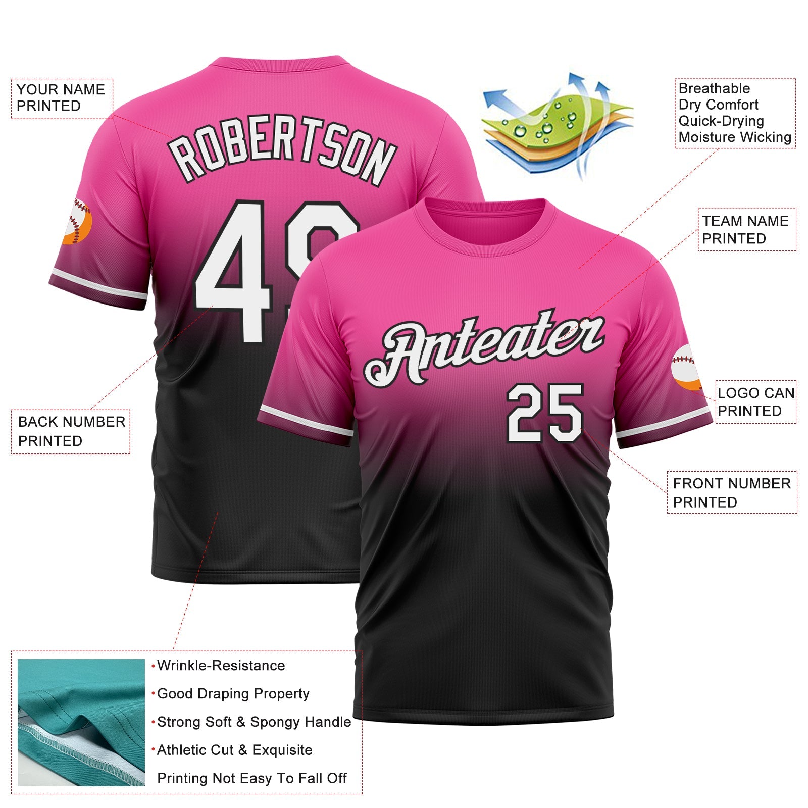 Custom Pink White-Black Fade Fashion Performance T-Shirt view 3