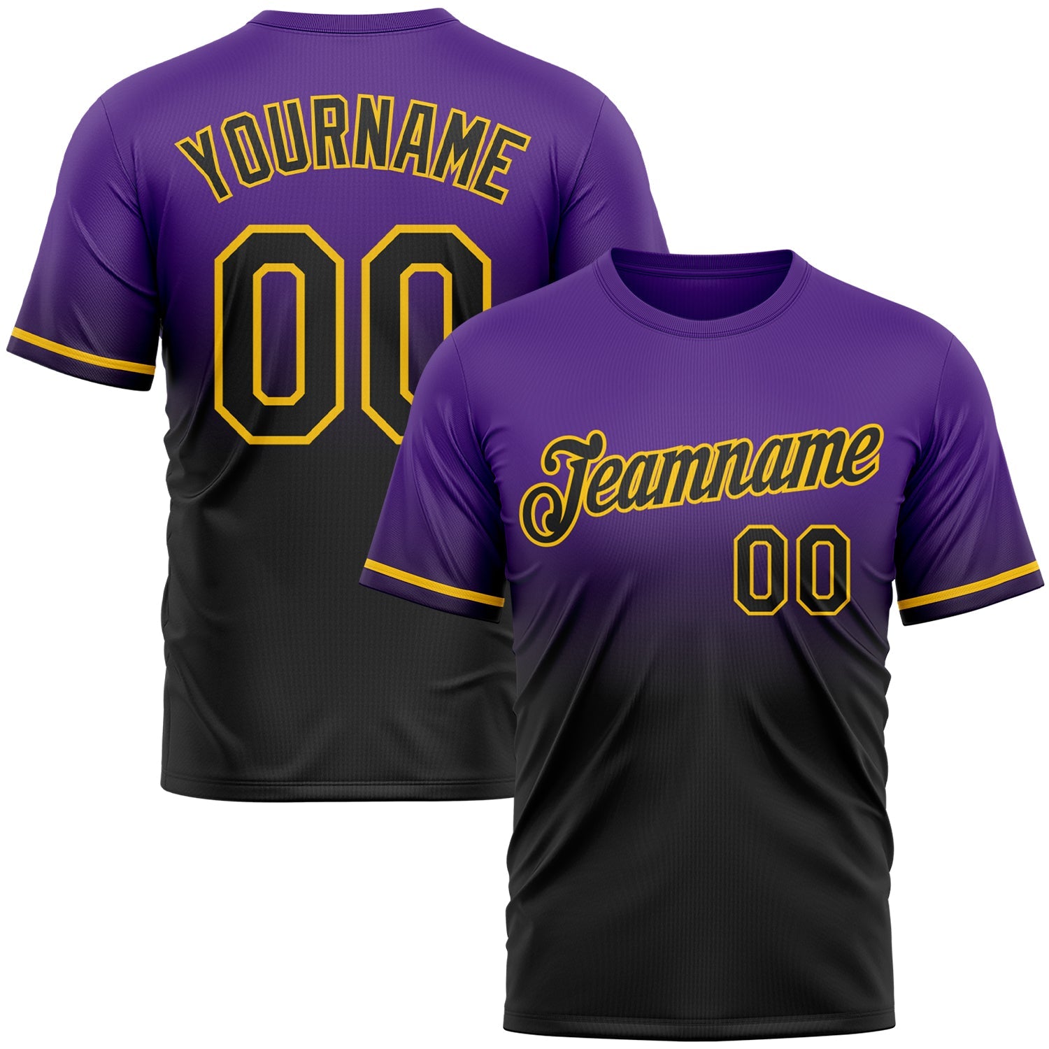 Custom Purple Black-Yellow Fade Fashion Performance T-Shirt - Main View