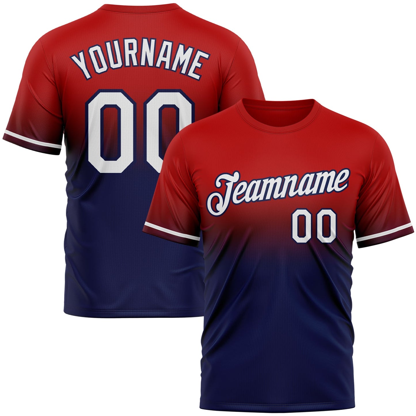 Custom Red White-Navy Fade Fashion Performance T-Shirt - Main View
