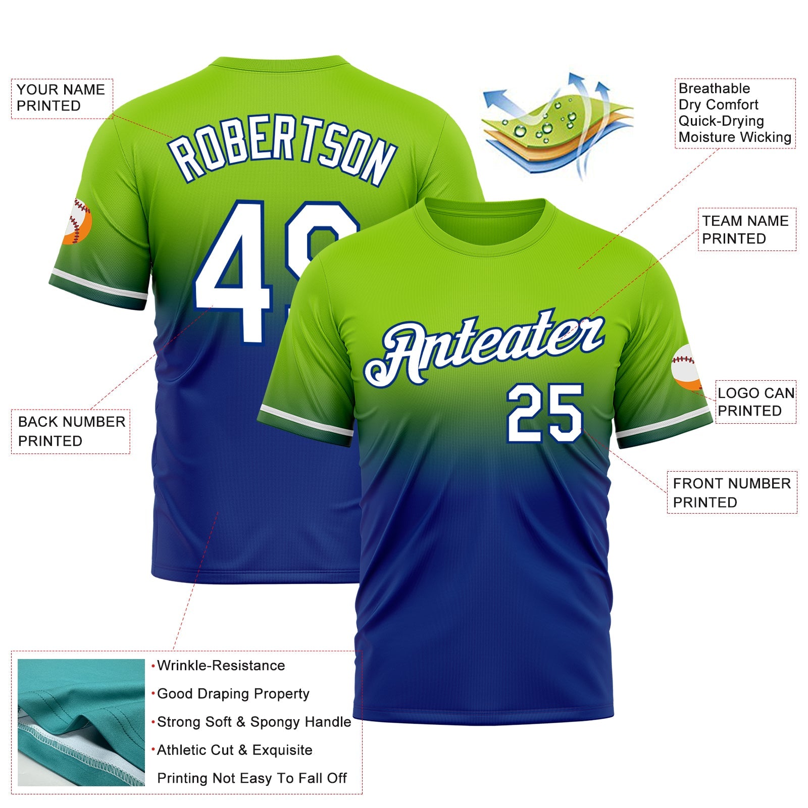 Custom Neon Green White-Royal Fade Fashion Performance T-Shirt view 3