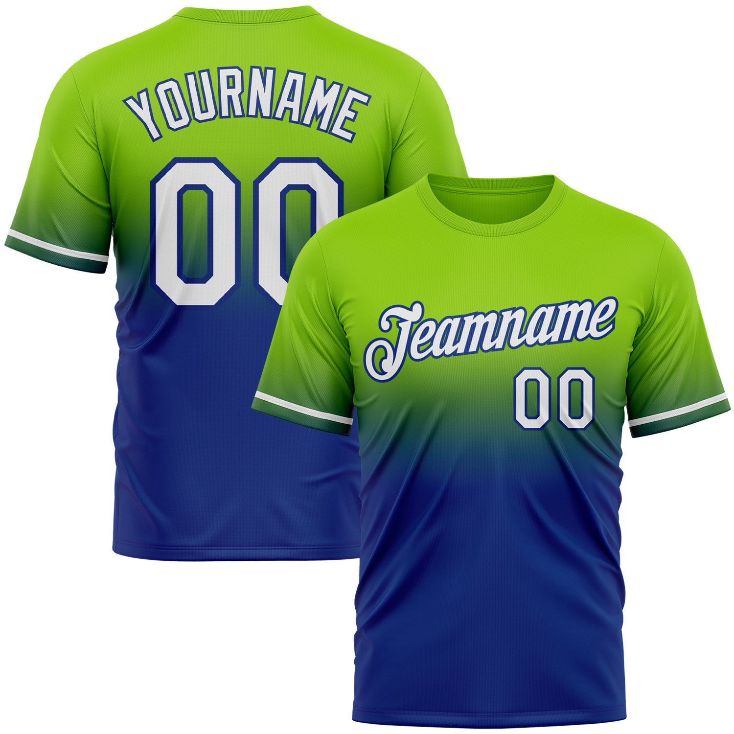 Custom Neon Green White-Royal Fade Fashion Performance T-Shirt - Main View