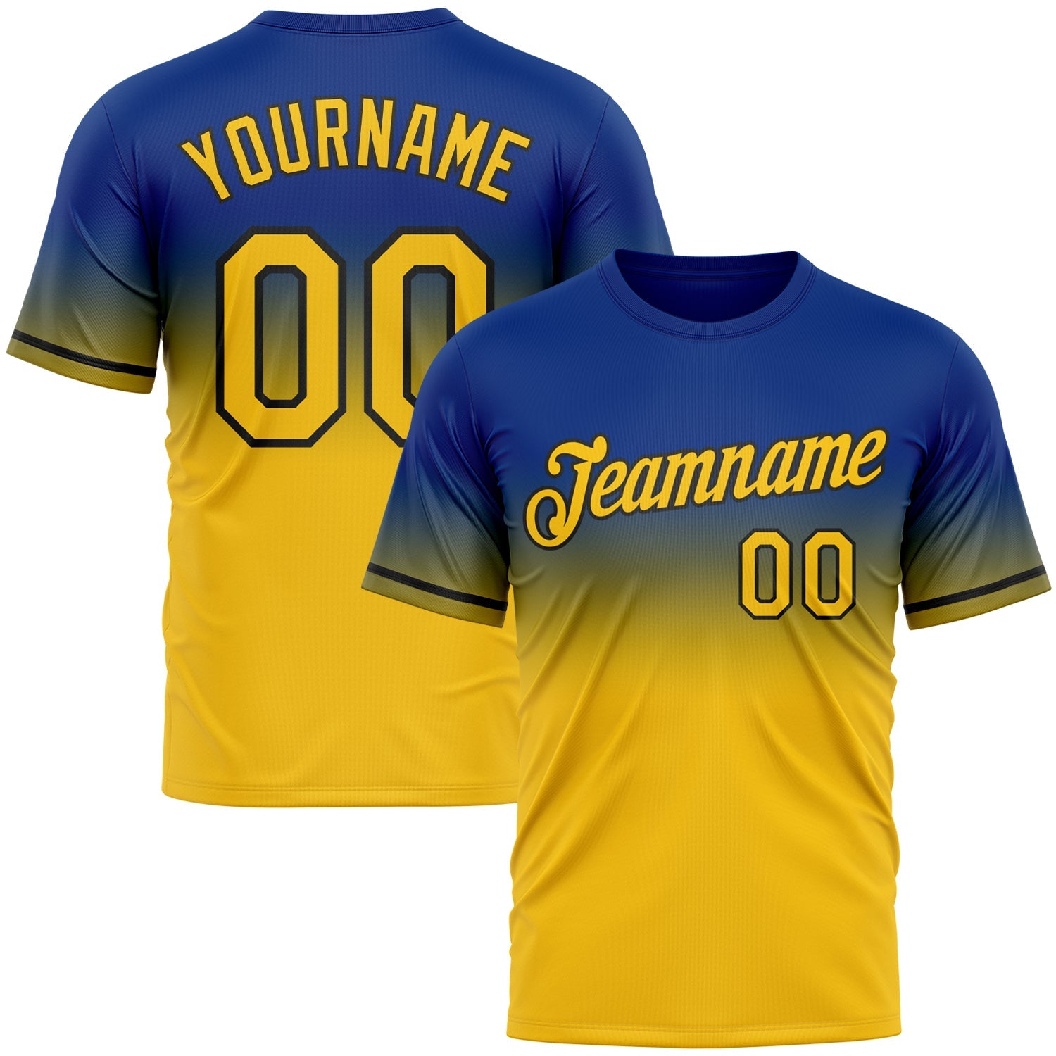 Custom Royal Yellow-Black Fade Fashion Performance T-Shirt - Main View
