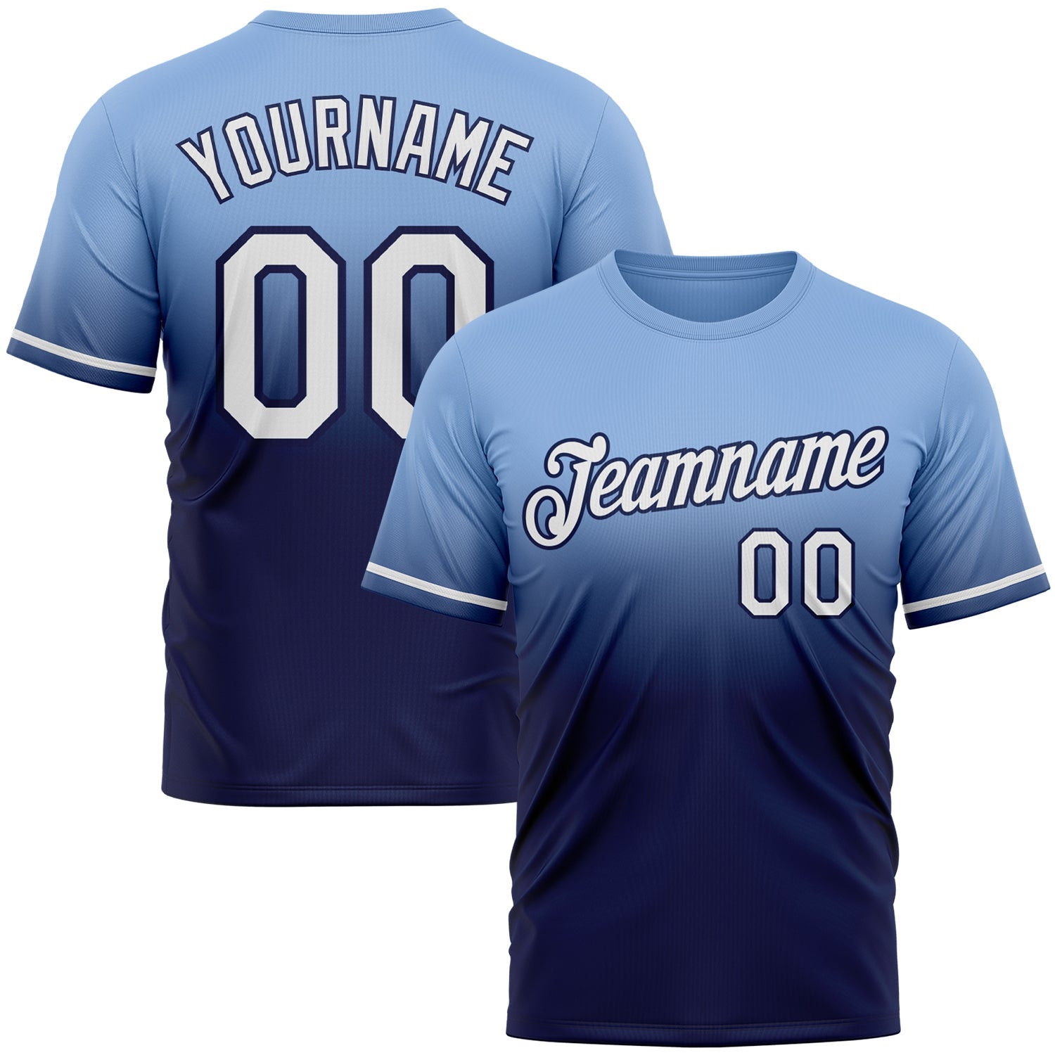 Custom Light Blue White-Navy Fade Fashion Performance T-Shirt - Main View
