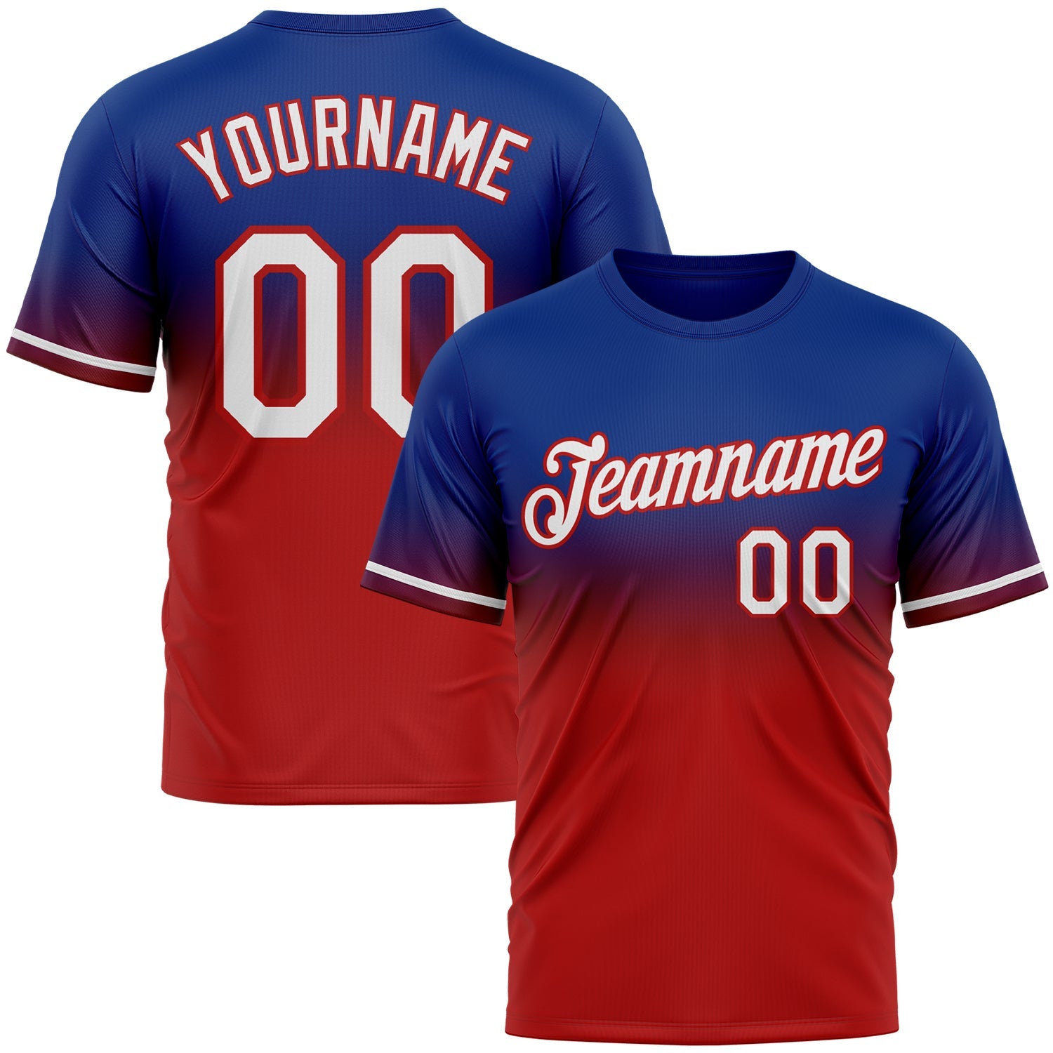Custom Royal White-Red Fade Fashion Performance T-Shirt - Main View