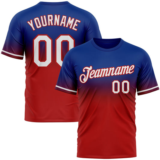 Custom Royal White-Red Fade Fashion Performance T-Shirt - Main View
