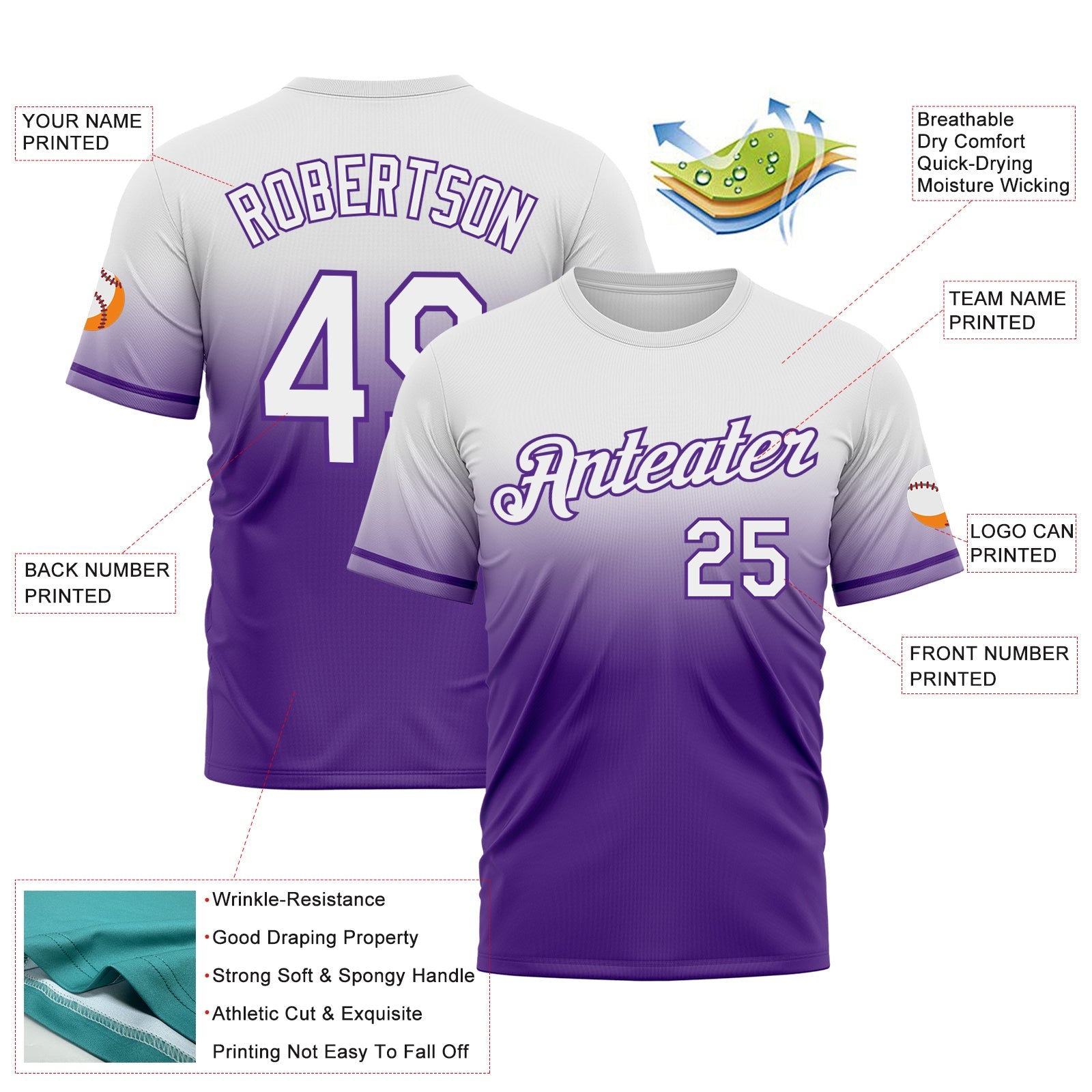 Custom White Purple Fade Fashion Performance T-Shirt view 3