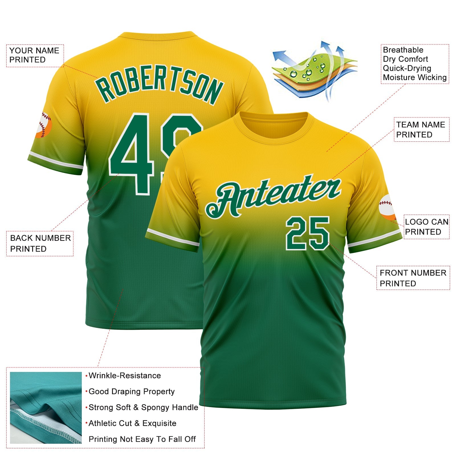 Custom Yellow Kelly Green-White Fade Fashion Performance T-Shirt view 3