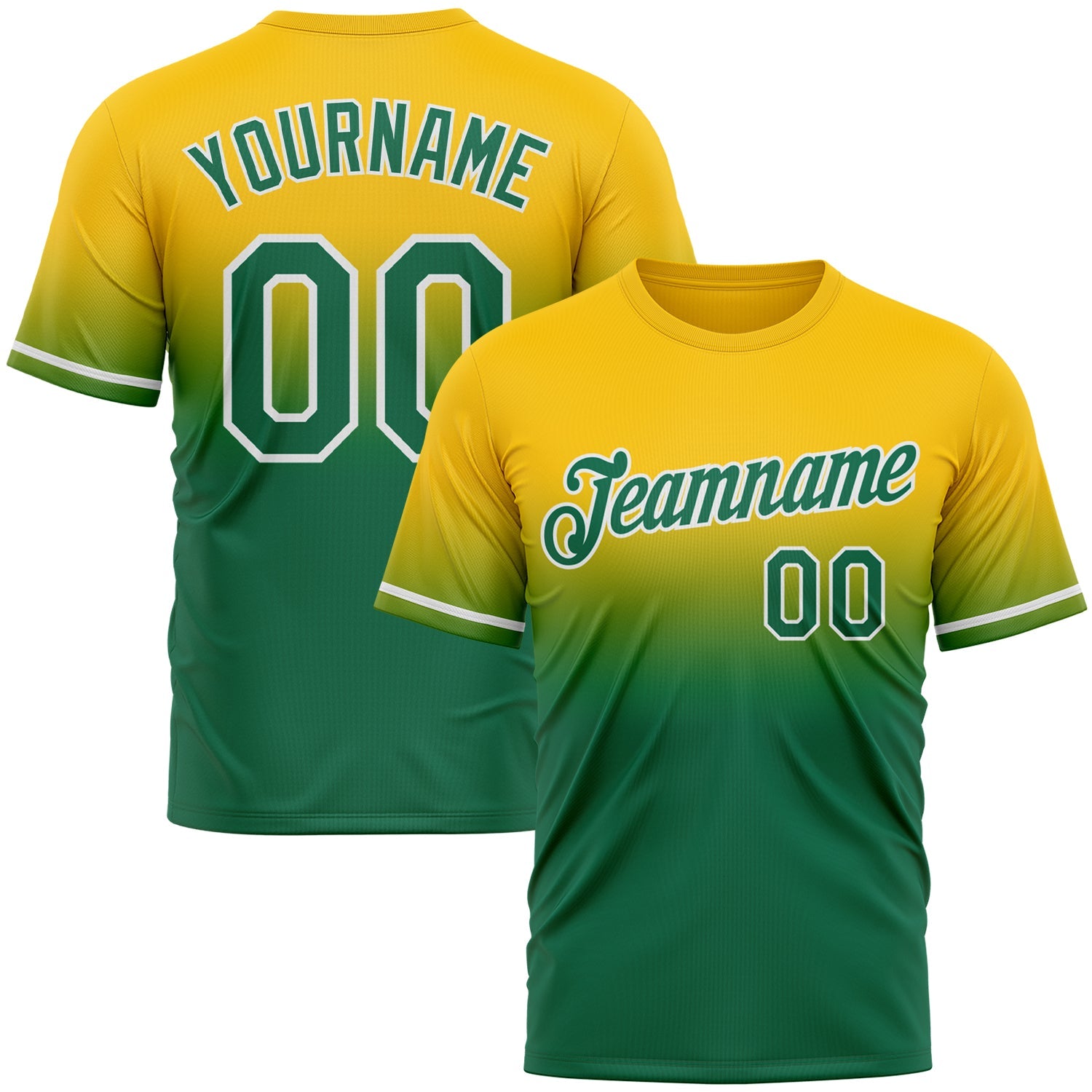 Custom Yellow Kelly Green-White Fade Fashion Performance T-Shirt - Main View