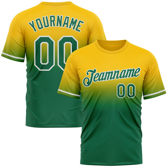 Custom Yellow Kelly Green-White Fade Fashion Performance T-Shirt - Main View