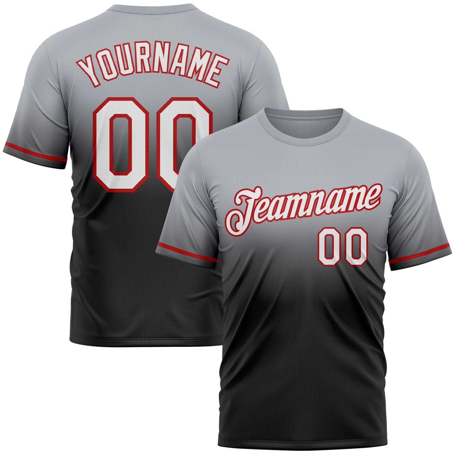Custom Gray Black-Red Fade Fashion Performance T-Shirt - Main View