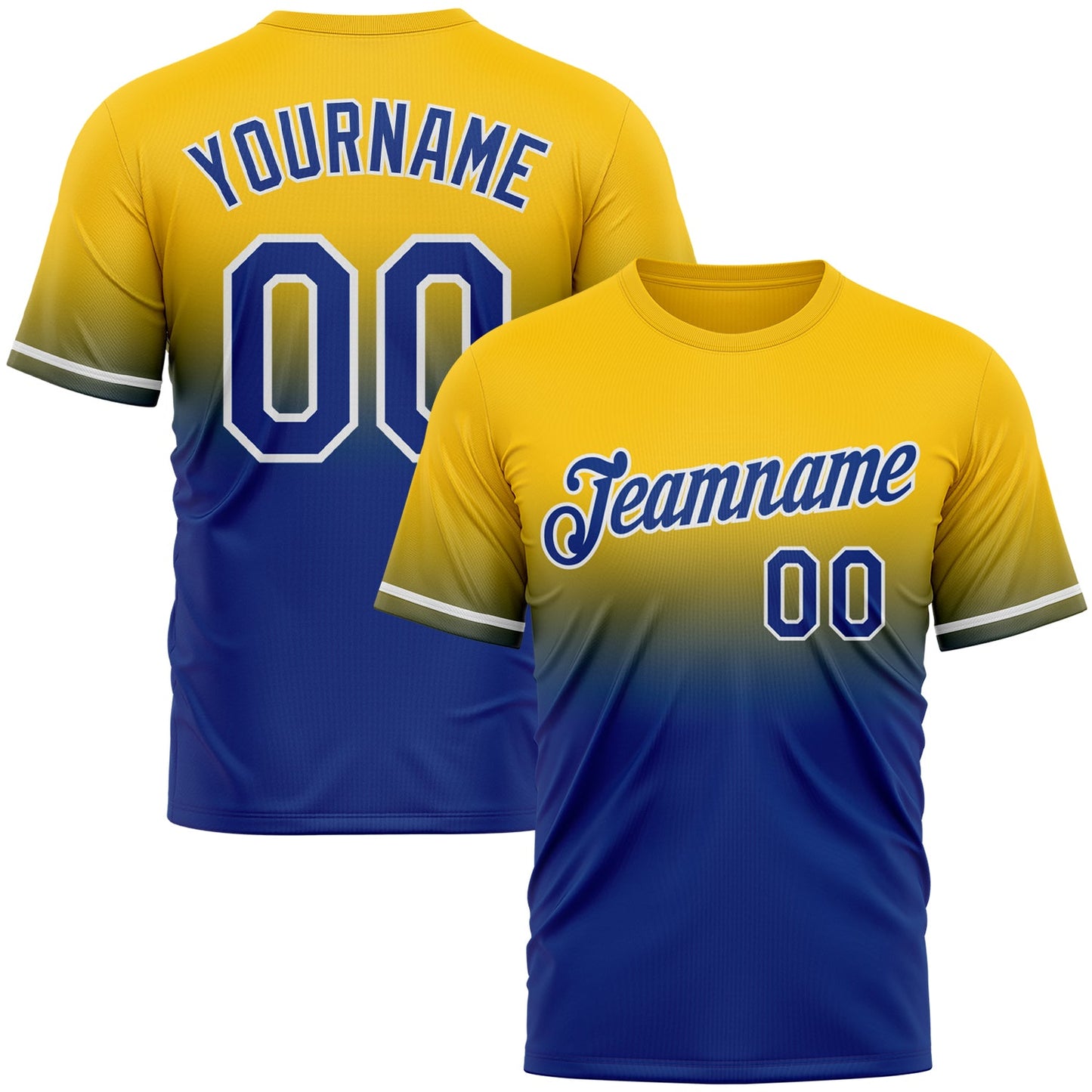 Custom Yellow Royal-White Fade Fashion Performance T-Shirt - Main View