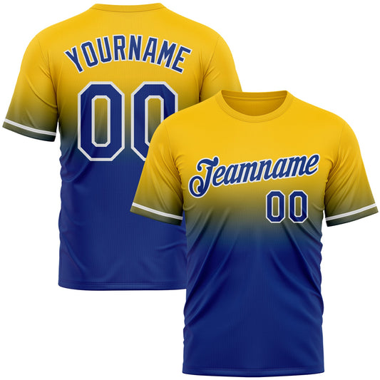 Custom Yellow Royal-White Fade Fashion Performance T-Shirt - Main View