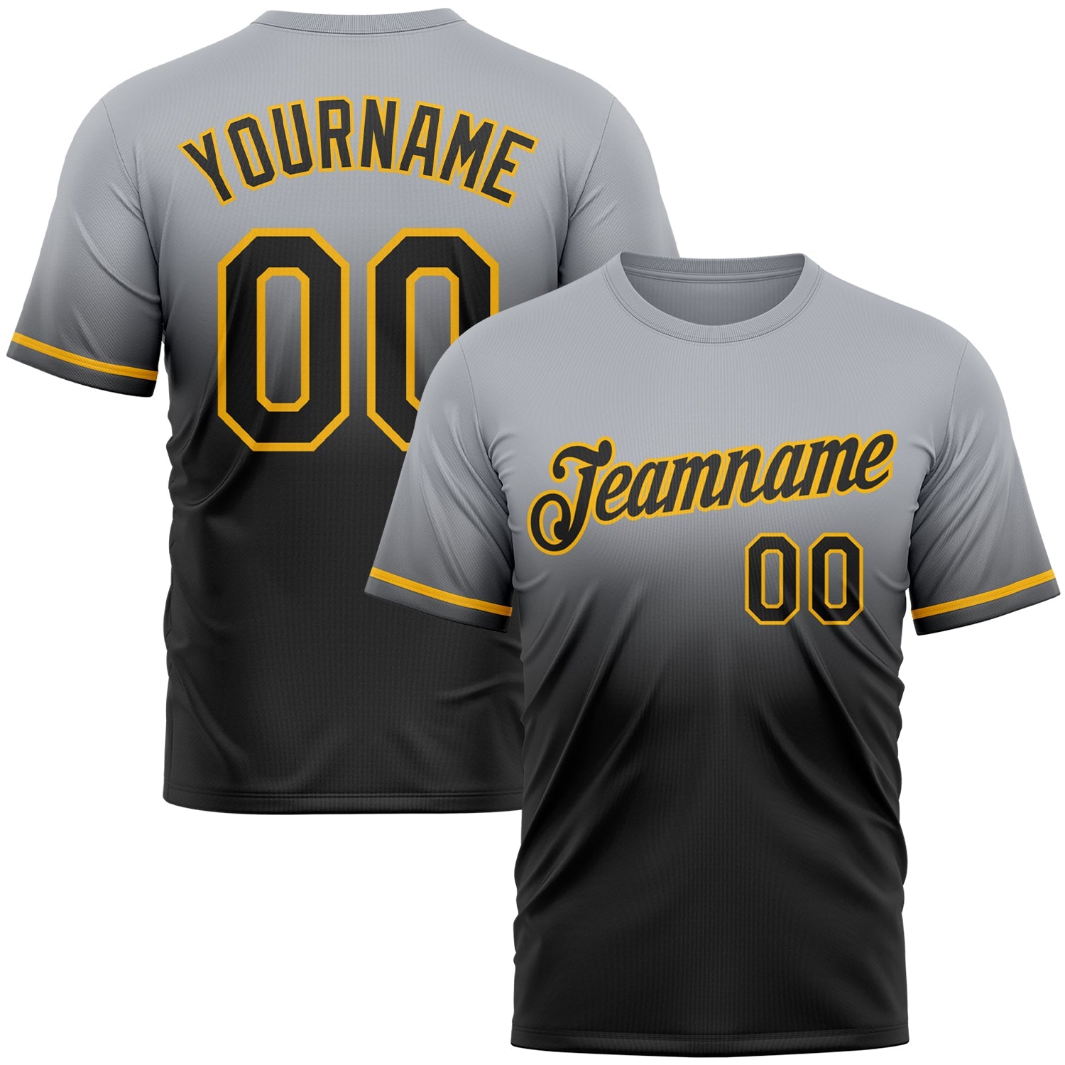 Custom Gray Black-Gold Fade Fashion Performance T-Shirt - Main View
