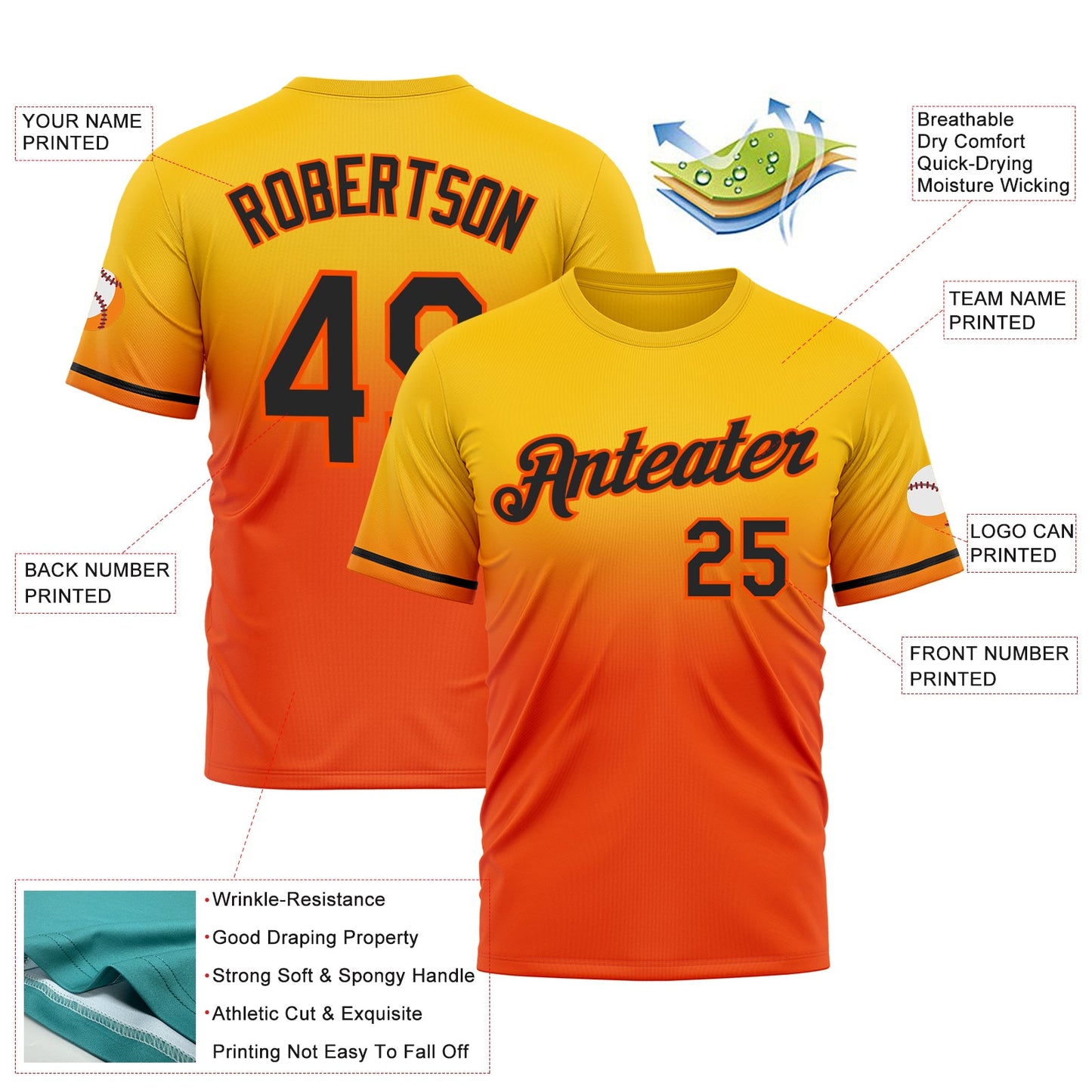 Custom Yellow Black-Orange Fade Fashion Performance T-Shirt view 3